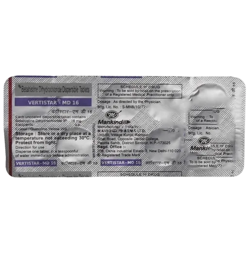 vertistar md 16mg tablet 10's